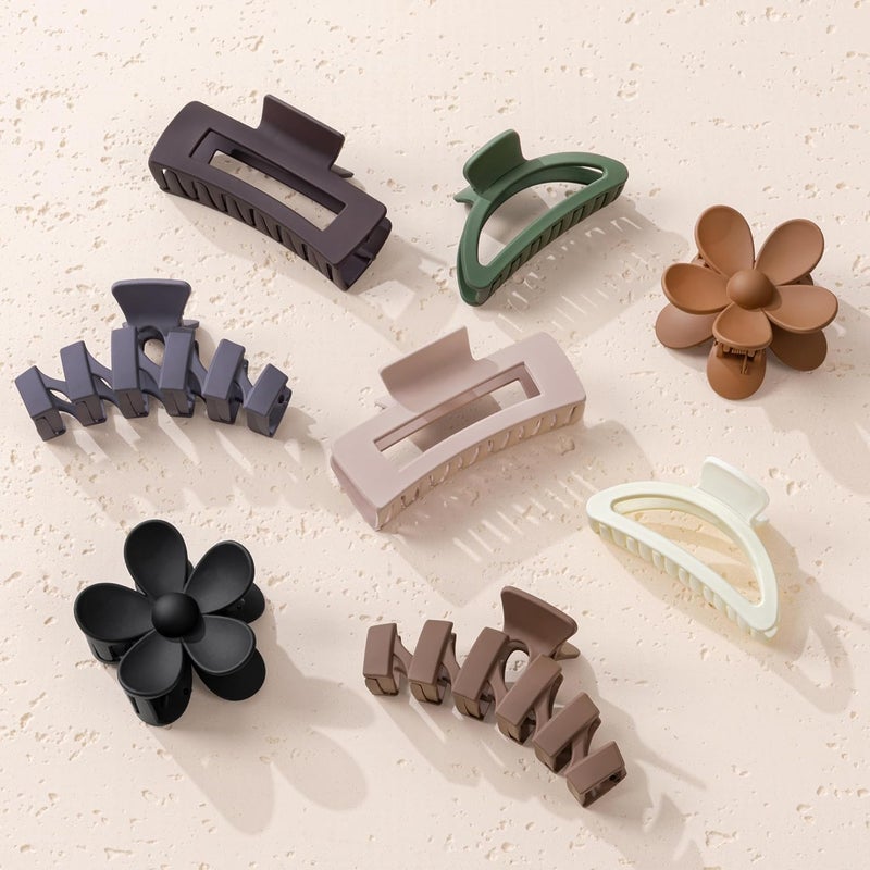 Sunolga 8PCS Hair Clips for Women, Flower Claw Clips for Thick Hair, Non-Slip Hair Accessories with Multi-Styles, Different Color Hair Claw Clips and Variety Pack, Ideal for Girls - Image 1